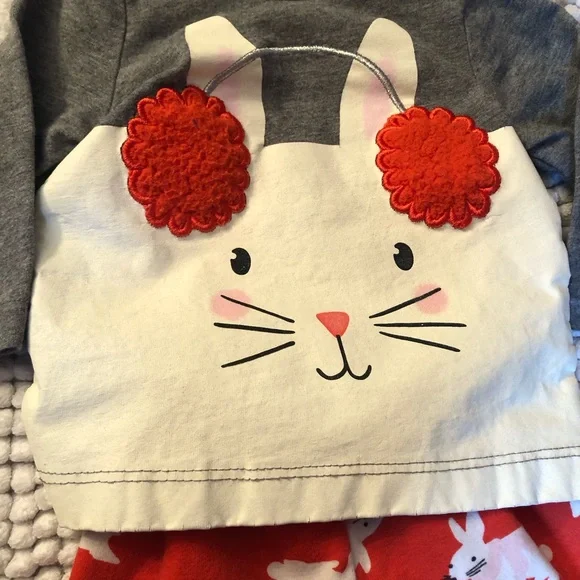 Carter's Bunny Pajama Set - Cream and Red - Picture 2 of 5